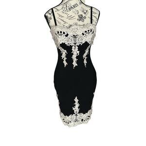 Women’s whimsigoth Romantic Black Lace Dance Bodycon Dress M Haute Monde 90s